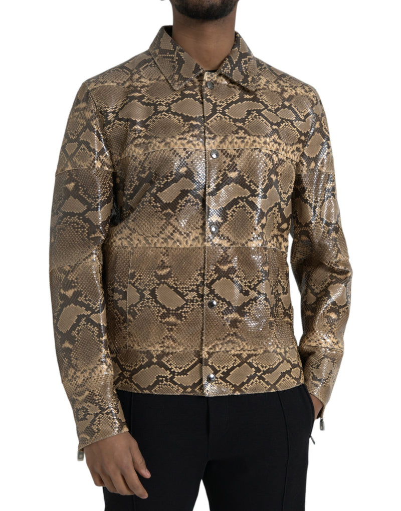 Beige Exotic Leather Biker Blouson Jacket-Dolce & Gabbana-LabelTerrace.com