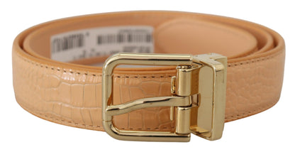 Beige Exotic Leather Gold Metal Buckle Belt-Dolce & Gabbana-LabelTerrace.com