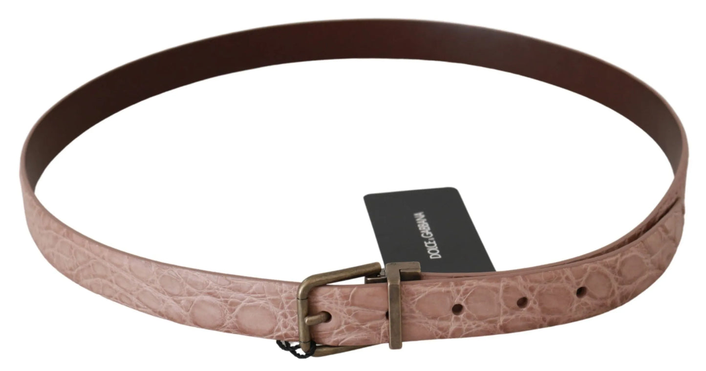 Beige Exotic Skin Gold Buckle Leather Belt-Dolce & Gabbana-LabelTerrace.com