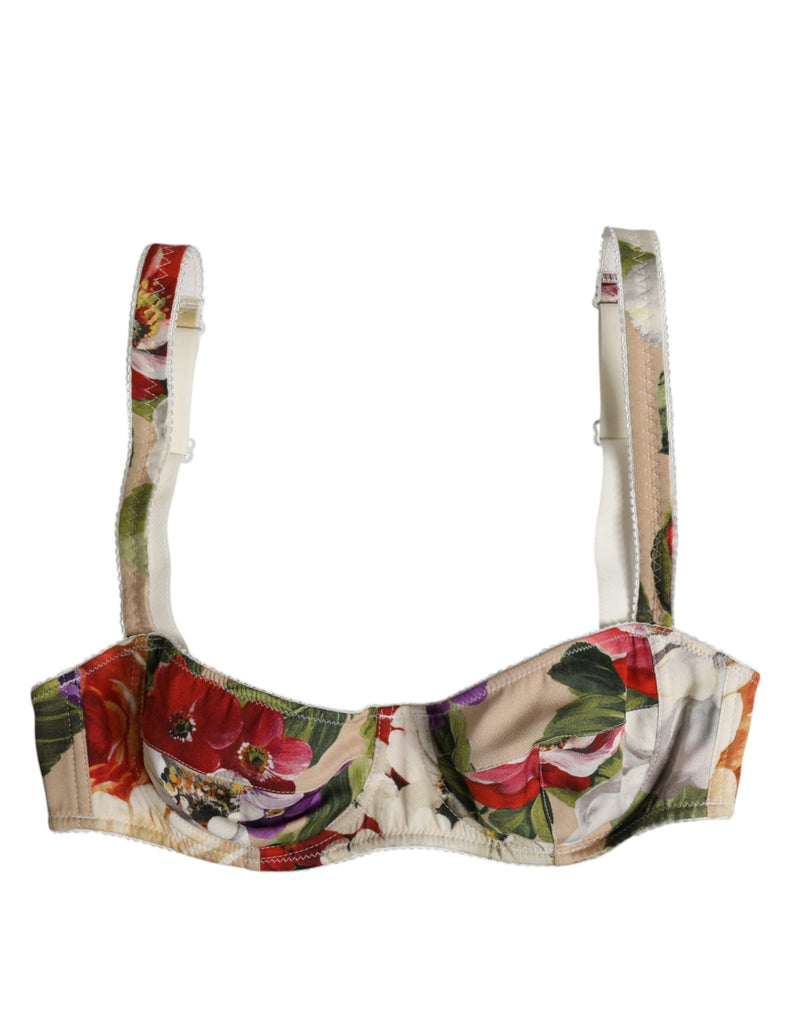 Beige Floral Balconcino Underwired Bra Underwear-Dolce & Gabbana-LabelTerrace.com