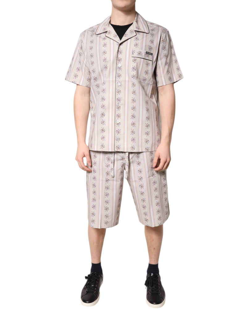Beige Floral Print Cotton Men Pajama Set Sleepwear-Dolce & Gabbana-LabelTerrace.com
