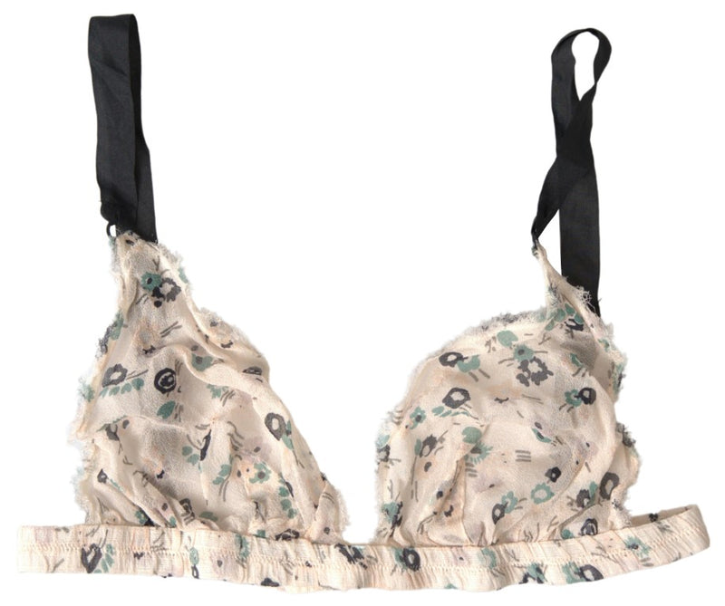 Beige Floral Underwear Bikini Bra-Costume National-LabelTerrace.com