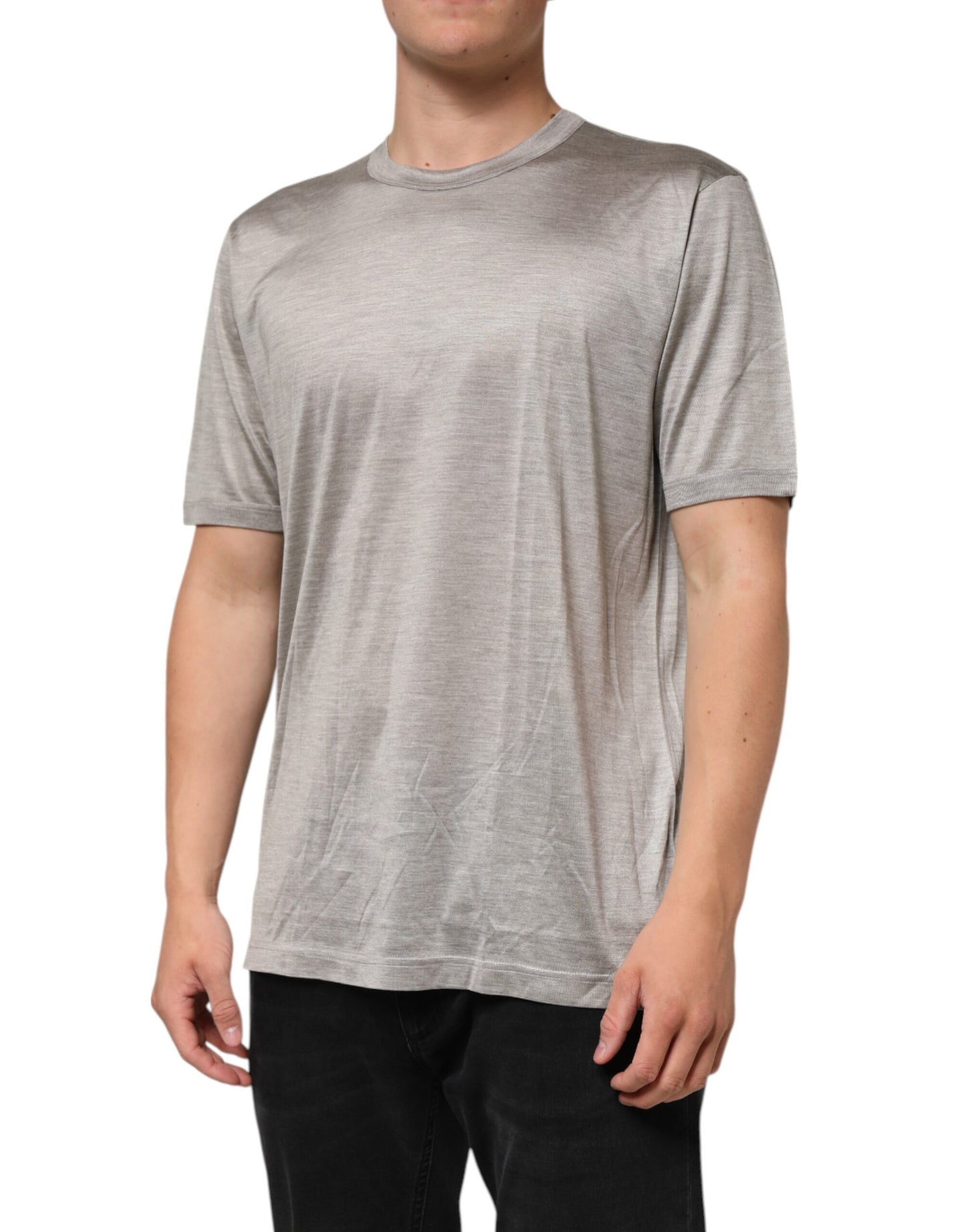 تي شيرت قطني بأكمام قصيرة باللون البيج والبندق