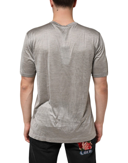 تي شيرت قطني بأكمام قصيرة باللون البيج والبندق