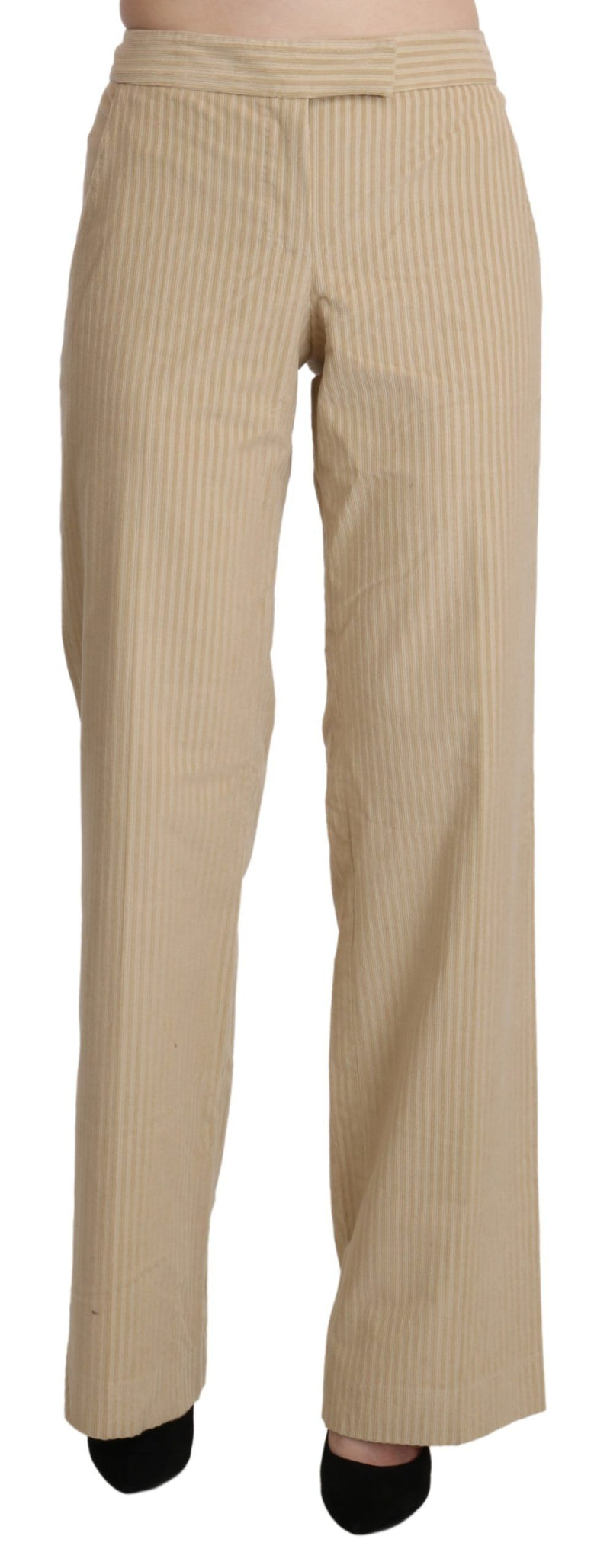 Beige High Waist Flared Wide Leg Trouser Pants-Ermanno Scervino-LabelTerrace.com