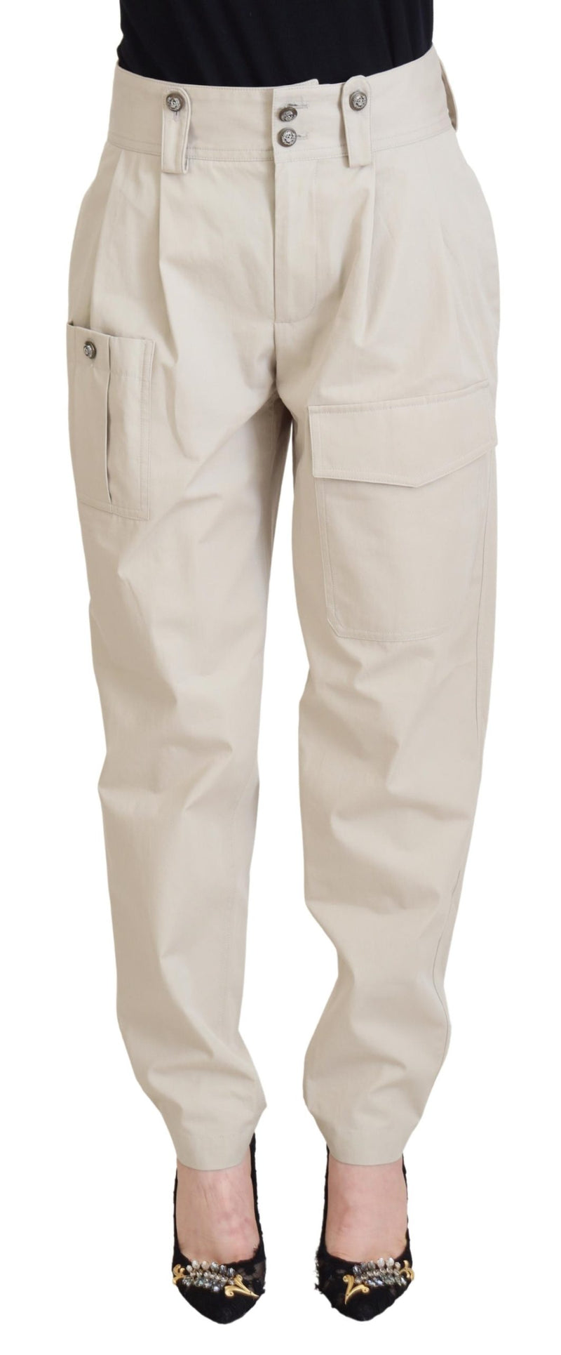 Beige High Waist Women Pants-Dolce & Gabbana-LabelTerrace.com