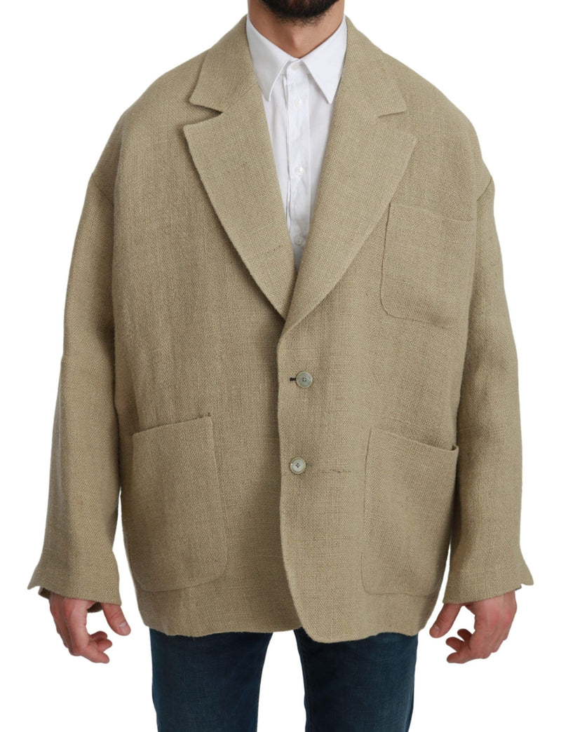 Beige Jacket Coat 100% Jute Blazer Coat-Dolce & Gabbana-LabelTerrace.com