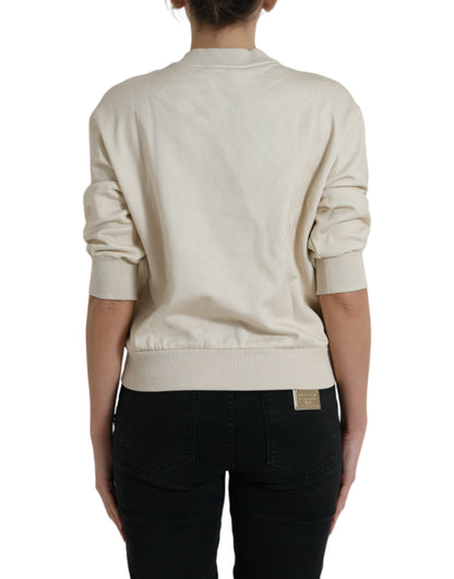 Beige Jungle Printed Cotton Pullover Sweater