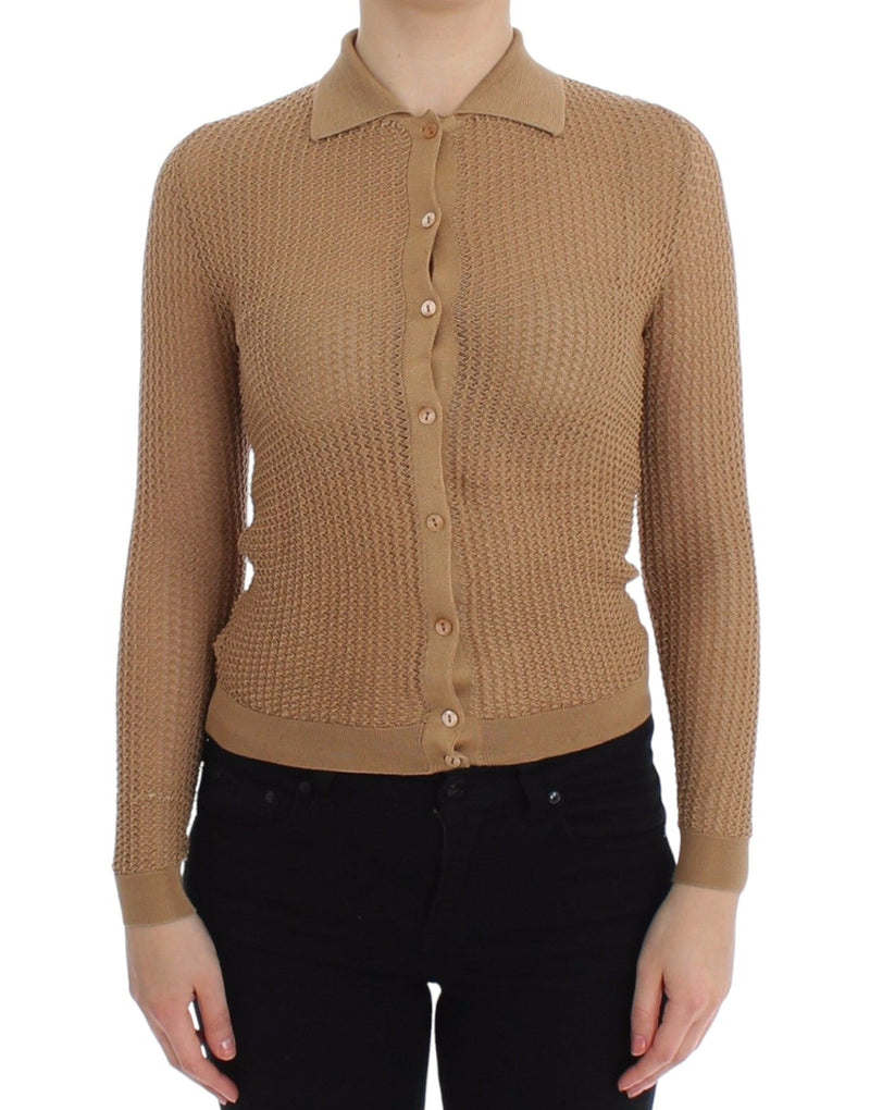 Beige Knitted Cotton Polo Cardigan Sweater-Dolce & Gabbana-LabelTerrace.com