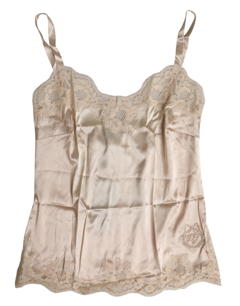 Beige Lace Silk Satin Tank Lingerie Underwear-Dolce & Gabbana-LabelTerrace.com