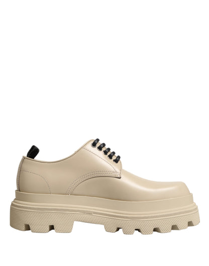 Beige Lace Up Trekking Derby Men Dress Shoes