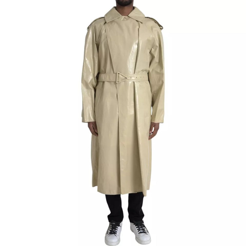 Beige Lambskin Leather Trench Coat Jacket-Bottega Veneta-LabelTerrace.com