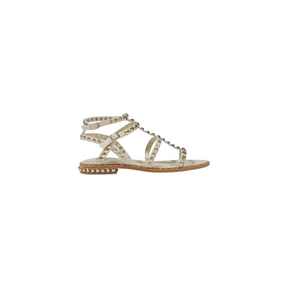 Beige Leather Flat Sandals