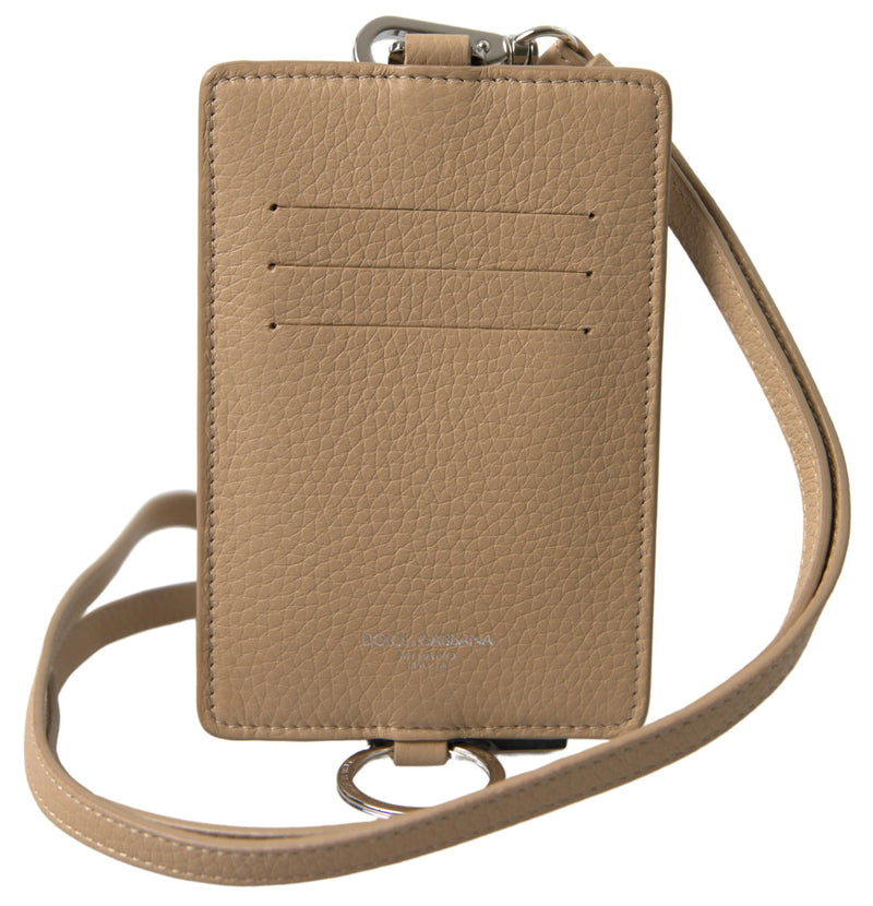 Beige Leather Lanyard Logo Card Holder Men Wallet-Dolce & Gabbana-LabelTerrace.com