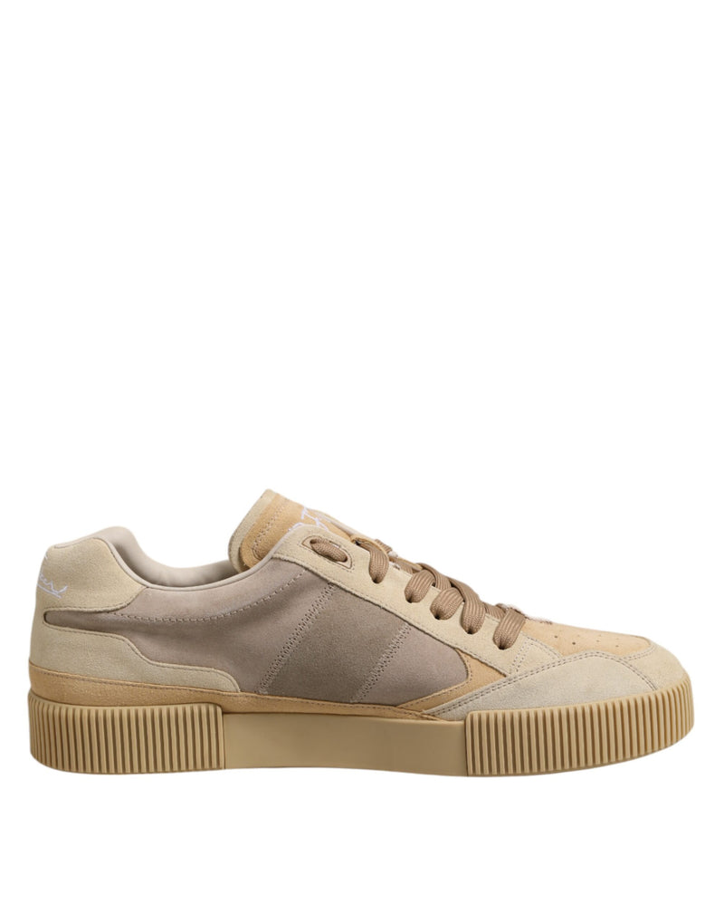 Beige Leather Low Top Lace Up Sneakers Shoes-Dolce & Gabbana-LabelTerrace.com