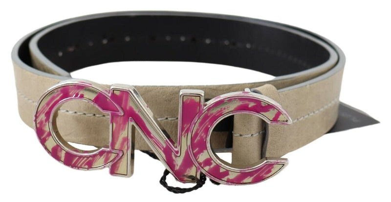 Beige Leather Pink Letter Logo Buckle Belt-Costume National-LabelTerrace.com