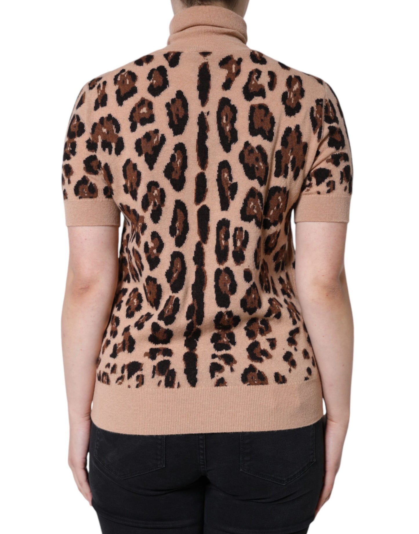 Beige Leopard Print Wool Turtleneck Top-Dolce & Gabbana-LabelTerrace.com