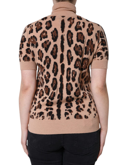 Beige Leopard Print Wool Turtleneck Top-Dolce & Gabbana-LabelTerrace.com