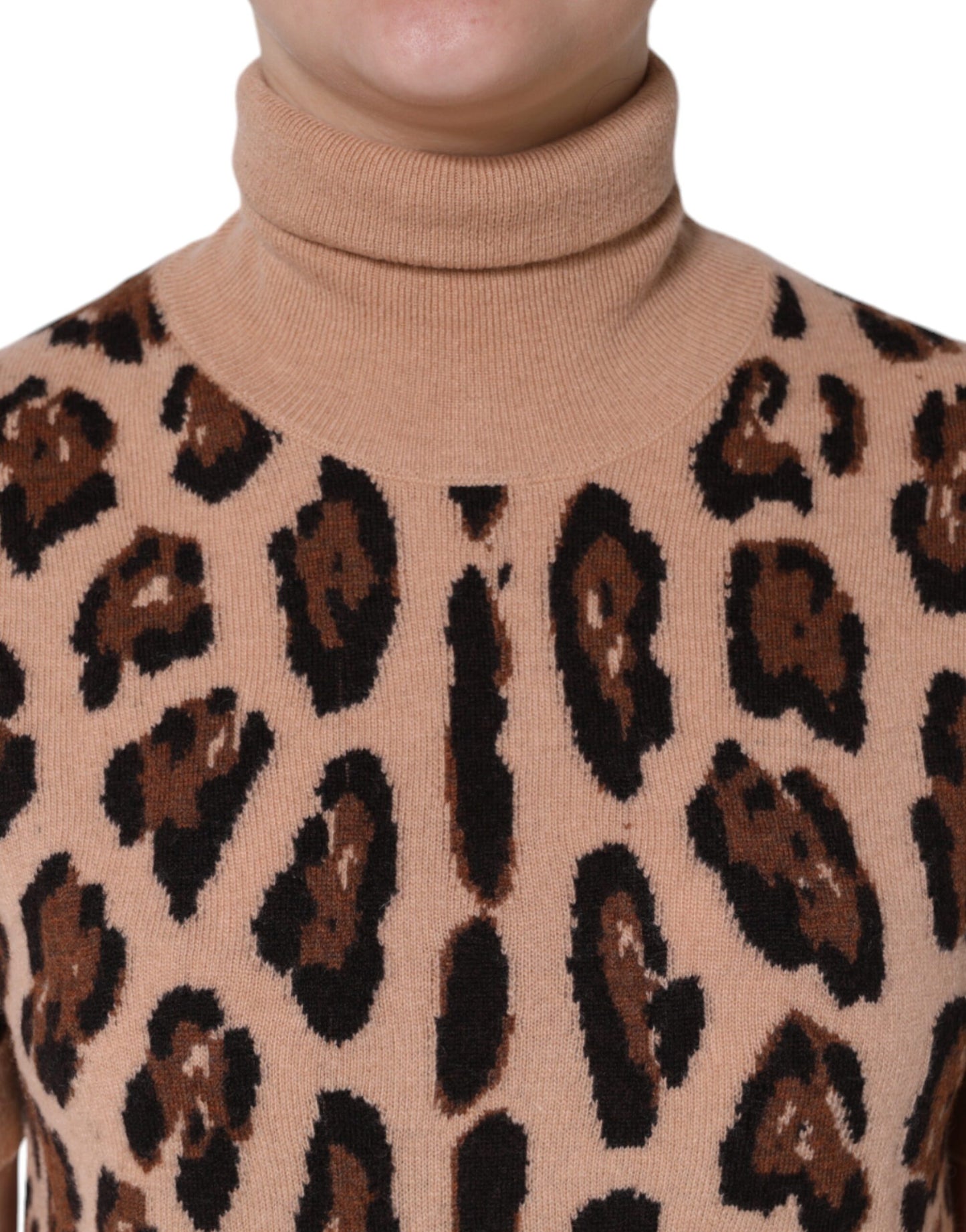 Beige Leopard Print Wool Turtleneck Top-Dolce & Gabbana-LabelTerrace.com