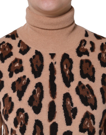 Beige Leopard Print Wool Turtleneck Top-Dolce & Gabbana-LabelTerrace.com