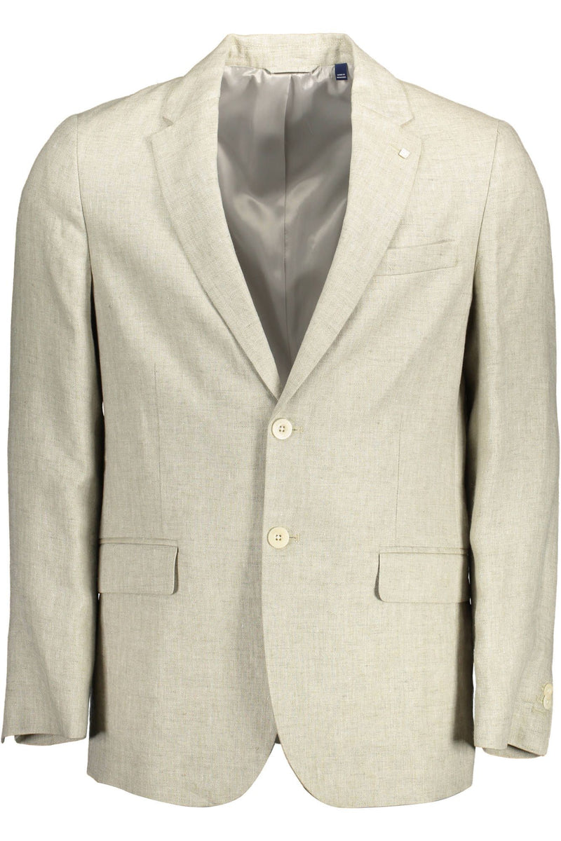 Beige Linen Classic Jacket with Logo Detailing-Gant-LabelTerrace.com