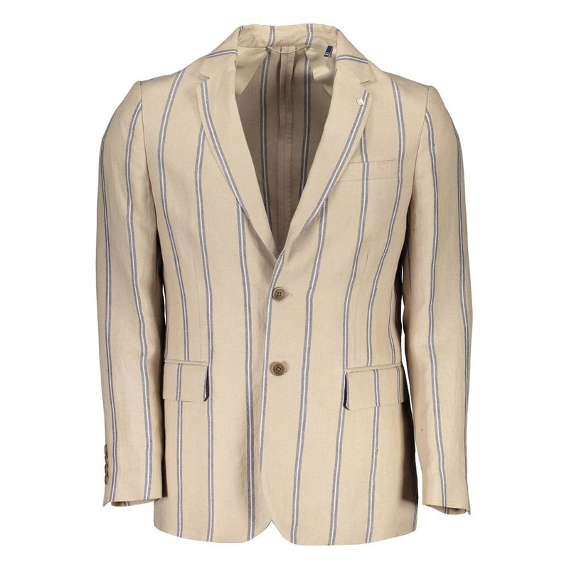 Beige Linen Men Jacket-Gant-LabelTerrace.com
