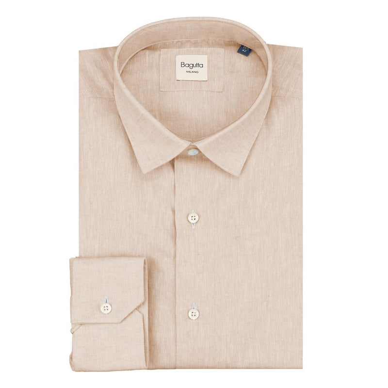 Beige Linen Men Shirt-Bagutta-LabelTerrace.com