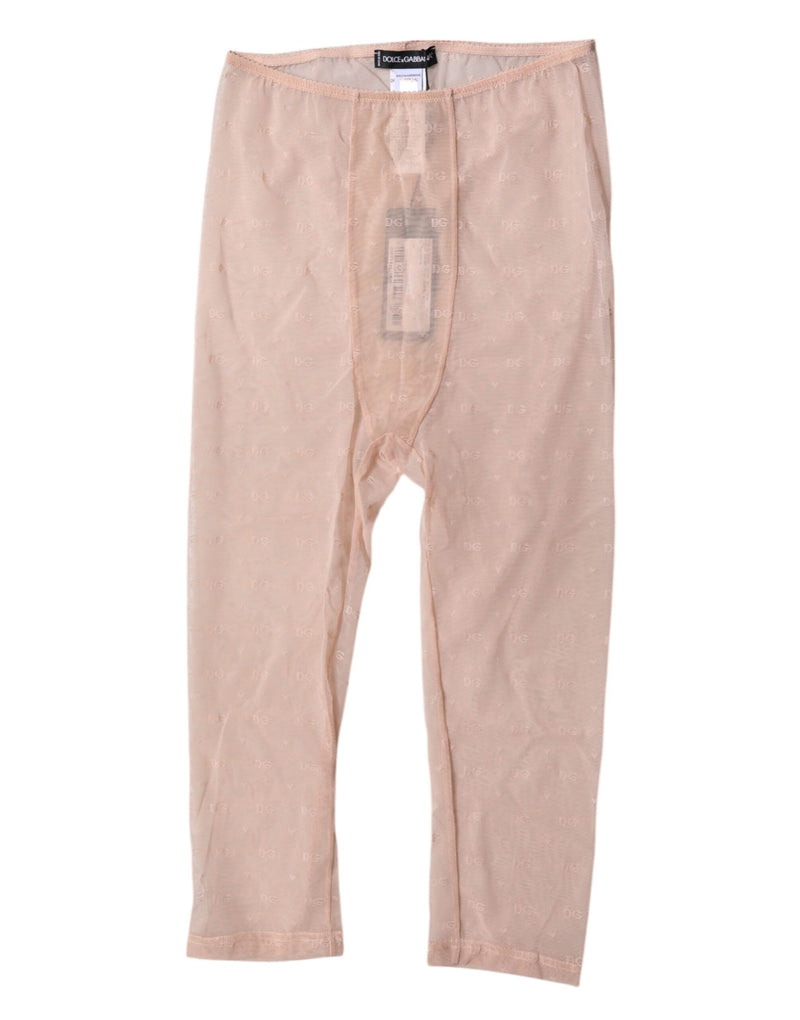 Beige Logo Lace Lingerie Cropped Tights Underwear-Dolce & Gabbana-LabelTerrace.com