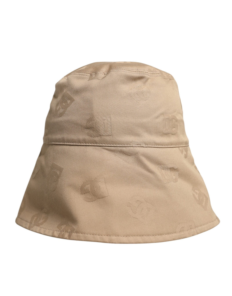 Beige Logo Monogram Cotton Bucket Cap-Dolce & Gabbana-LabelTerrace.com