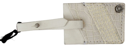 Beige Luggage Tag Branded Leather Patterned Keychain-GF Ferre-LabelTerrace.com