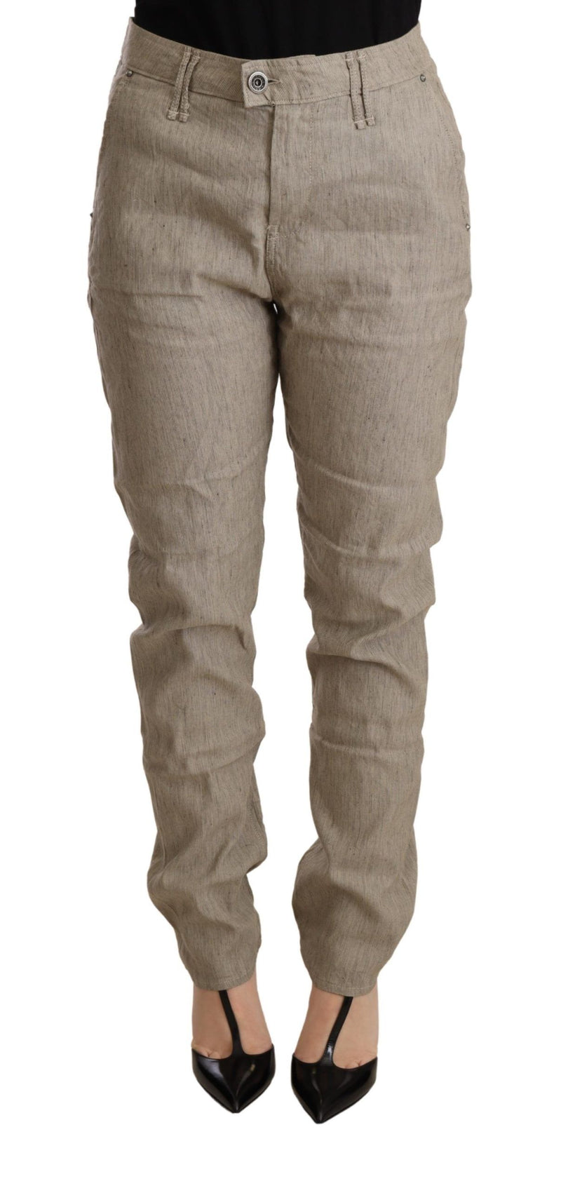 Beige Mid Waist Casual Baggy Stretch Trouser-CYCLE-LabelTerrace.com