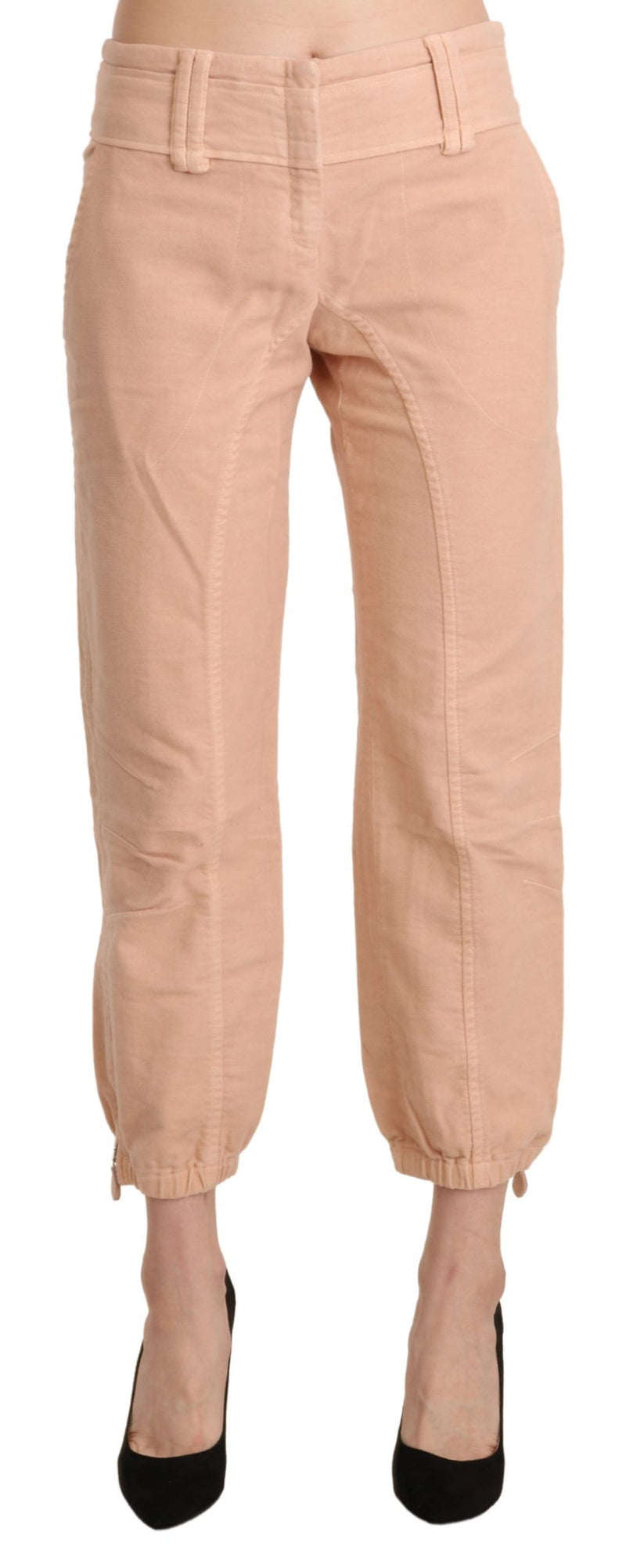 Beige Mid Waist Cropped Cotton Trouser Pants-Ermanno Scervino-LabelTerrace.com