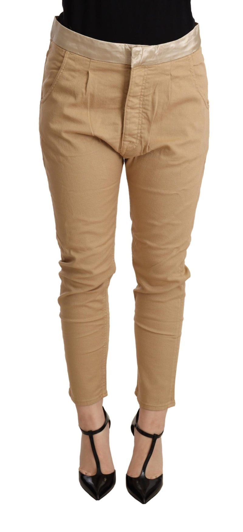 Beige Mid Waist Slim Fit Skinny Stretch Trouser-CYCLE-LabelTerrace.com