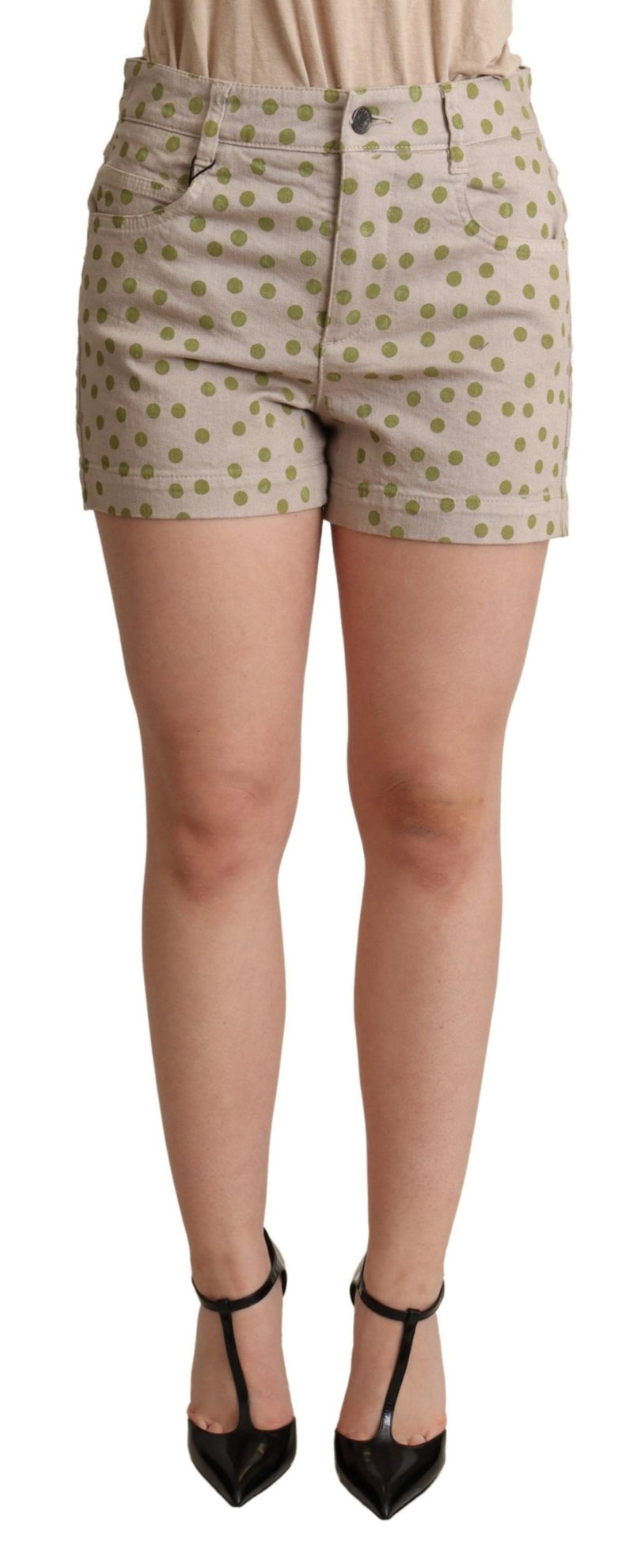 Beige Polka Dots Denim Cotton Stretch Shorts-Dolce & Gabbana-LabelTerrace.com