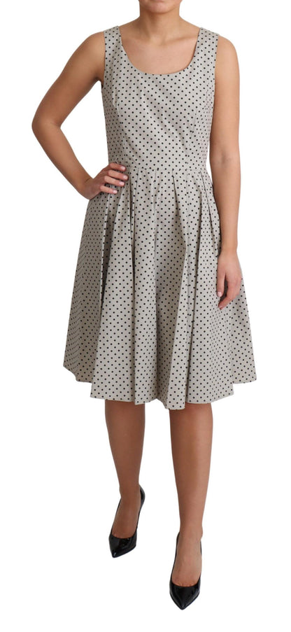 Beige Polka Dotted Cotton A-Line Dress-Dolce & Gabbana-LabelTerrace.com