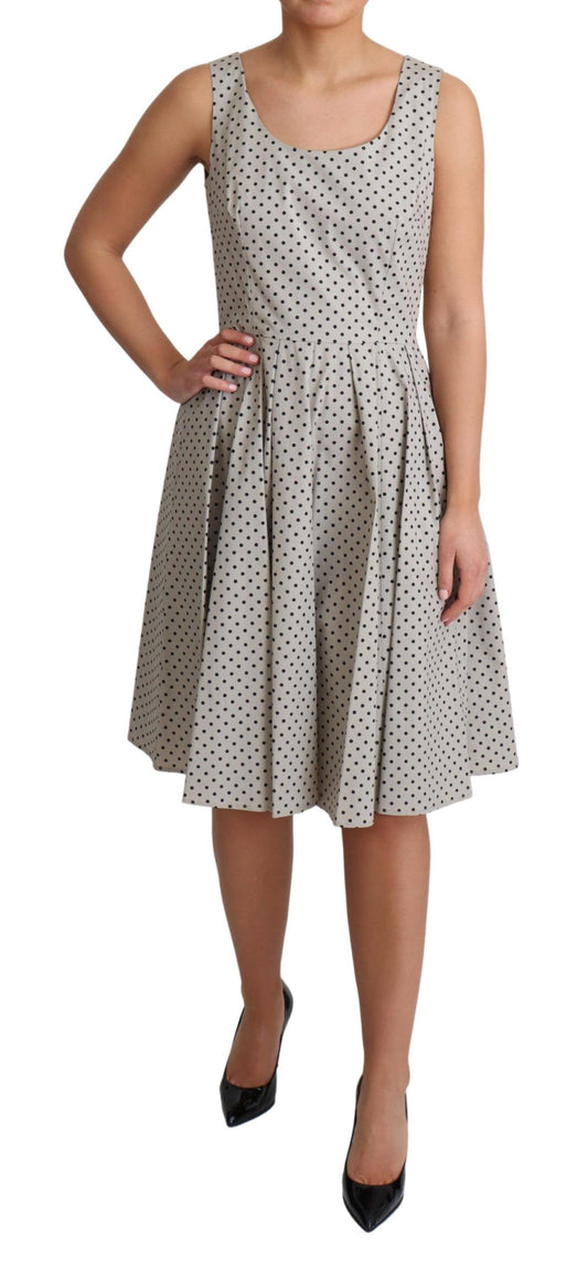 Beige Polka Dotted Cotton A-Line Dress-Dolce & Gabbana-LabelTerrace.com
