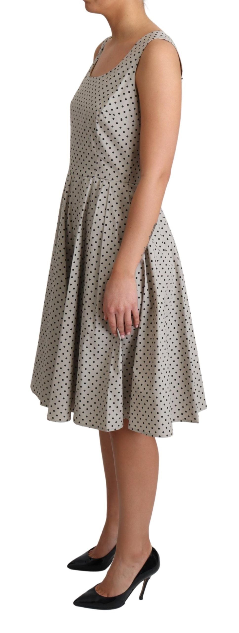 Beige Polka Dotted Cotton A-Line Dress-Dolce & Gabbana-LabelTerrace.com