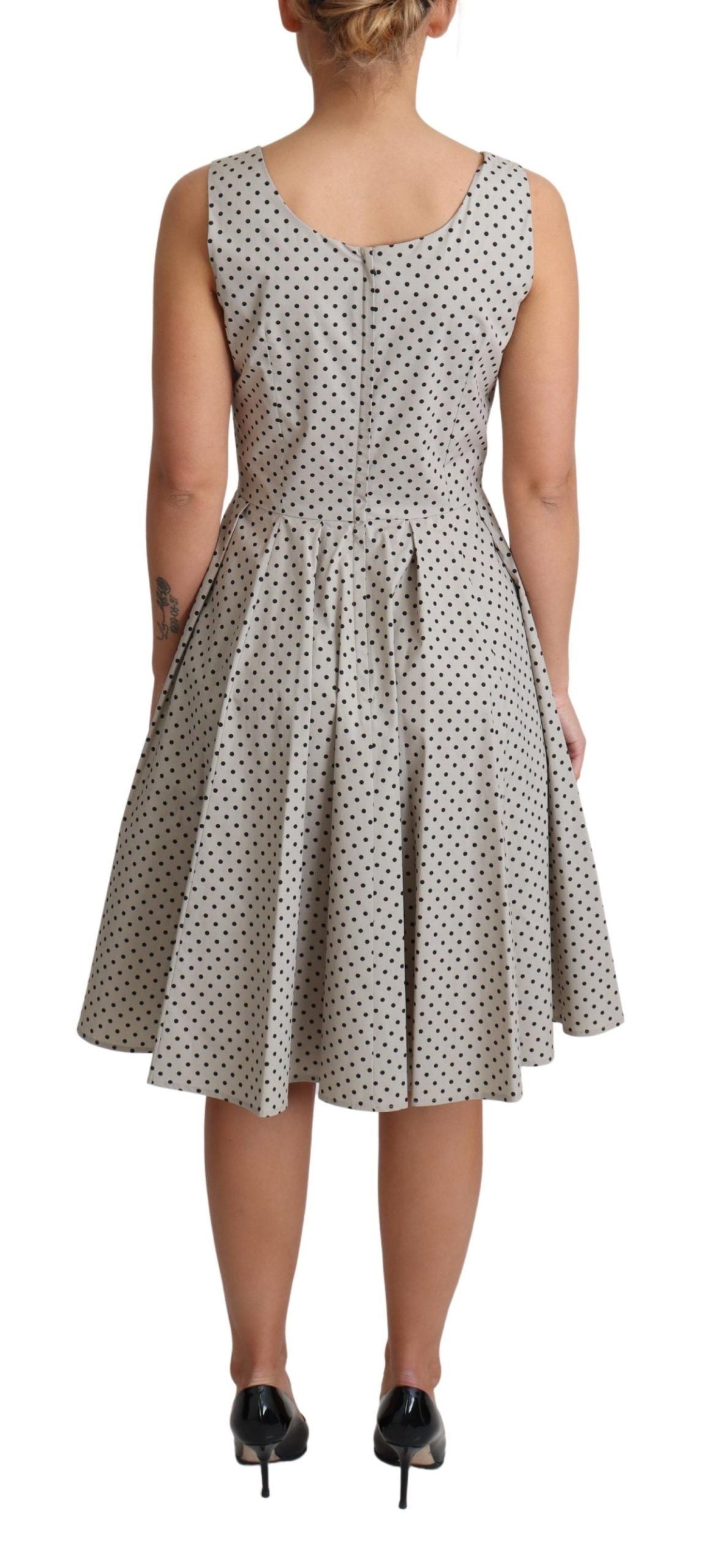 Beige Polka Dotted Cotton A-Line Dress-Dolce & Gabbana-LabelTerrace.com