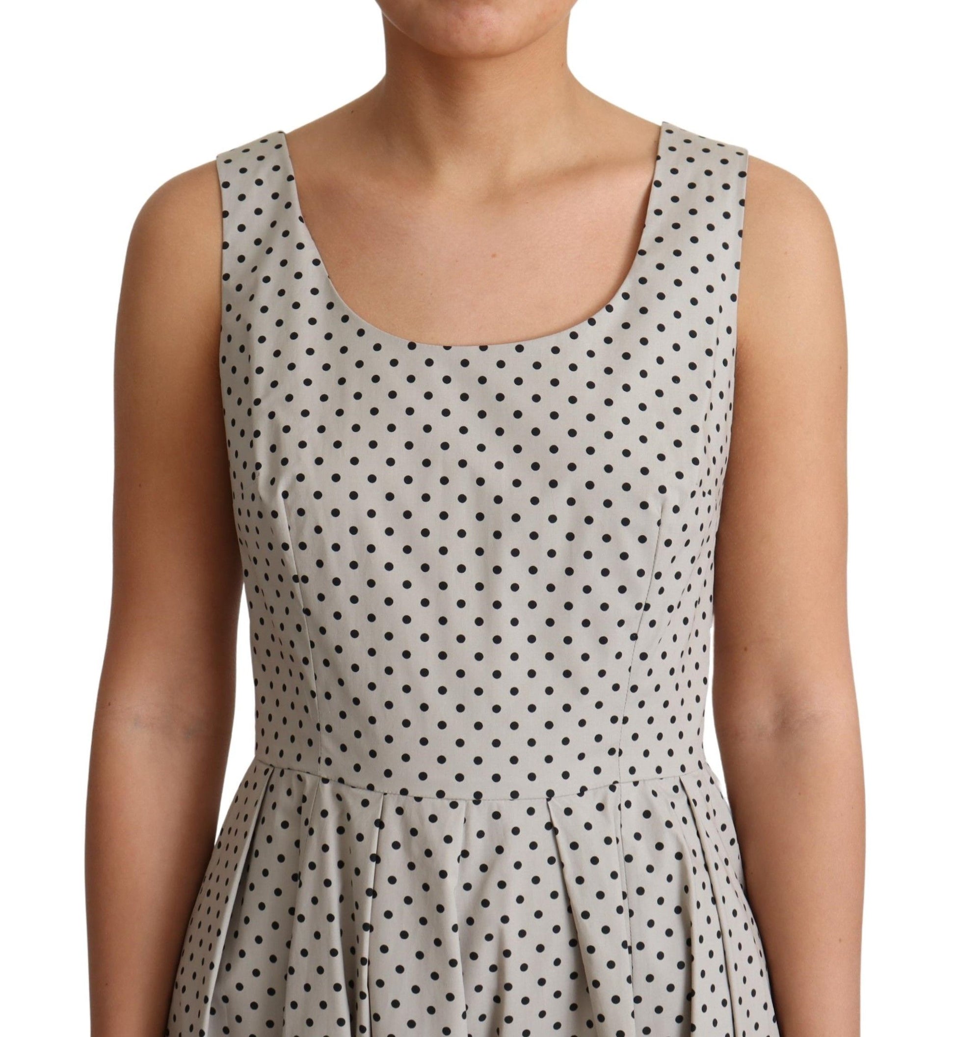 Beige Polka Dotted Cotton A-Line Dress-Dolce & Gabbana-LabelTerrace.com