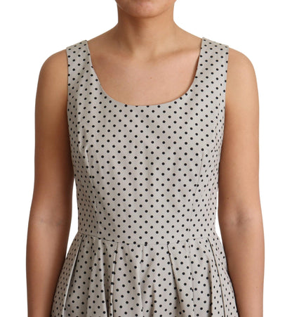 Beige Polka Dotted Cotton A-Line Dress-Dolce & Gabbana-LabelTerrace.com