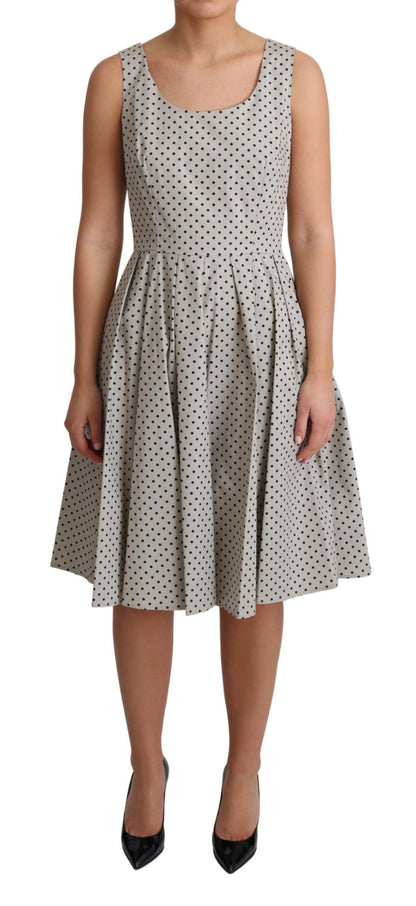 Beige Polka Dotted Cotton A-Line Dress-Dolce & Gabbana-LabelTerrace.com