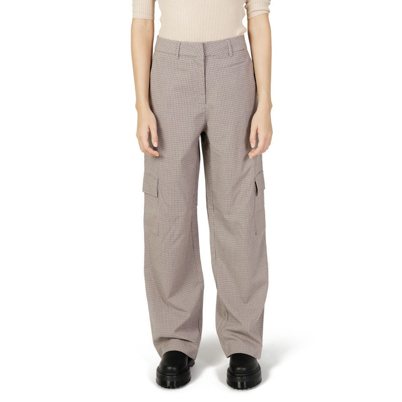 Beige Polyester Cargo Pants