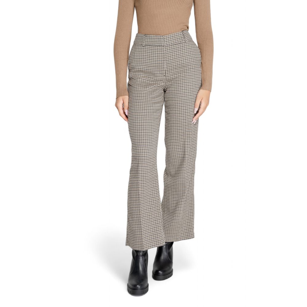 Beige Polyester Flared Pants