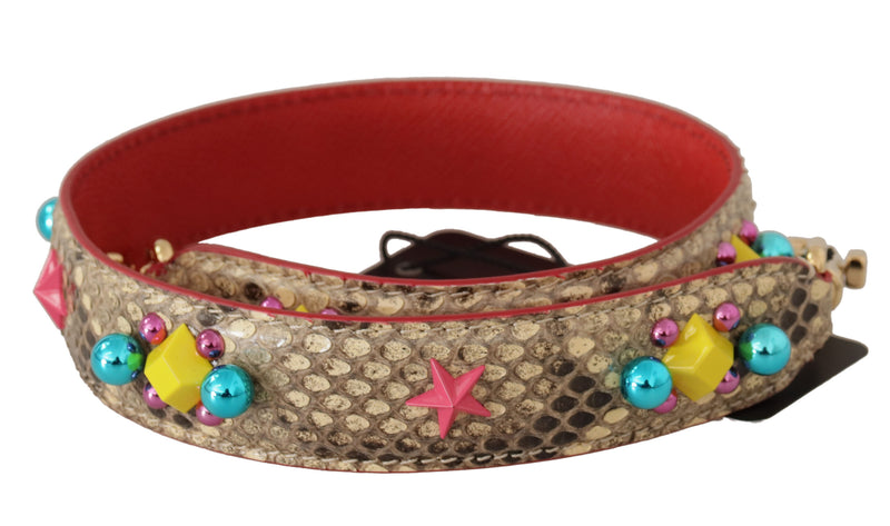 Beige Python Leather Crystals Shoulder Strap-Dolce & Gabbana-LabelTerrace.com