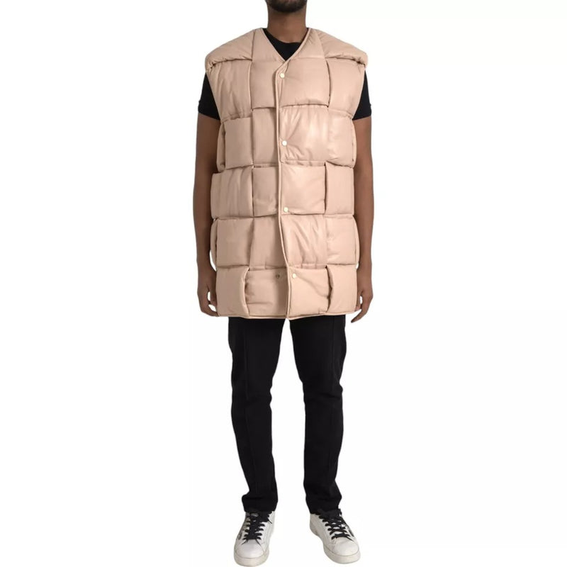 Beige Quilted Sleeveless Calf Leather Jacket-Bottega Veneta-LabelTerrace.com