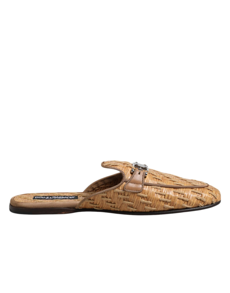 Beige Rattan Flat Mule Men Sandals Shoes-Dolce & Gabbana-LabelTerrace.com