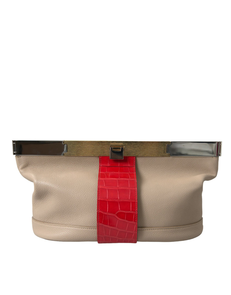 Beige Red Two Tone Exotic Leather Pouch Bag-Balenciaga-LabelTerrace.com