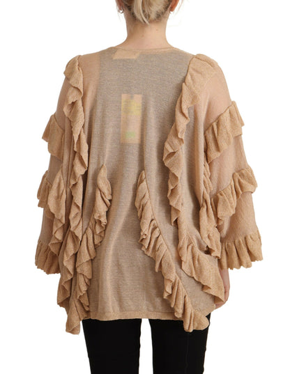 Beige Ruffle Long Sleeves Open Front Cardigan Sweater-Aniye By-LabelTerrace.com