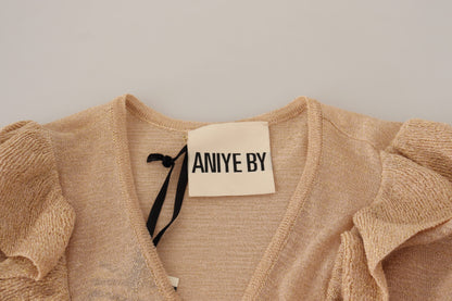 Beige Ruffle Long Sleeves Open Front Cardigan Sweater-Aniye By-LabelTerrace.com