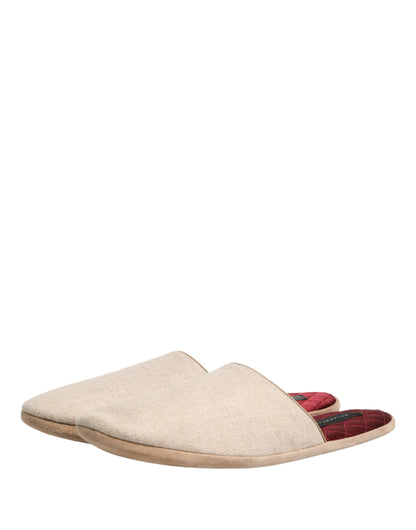 Beige Shetland Wool Red Quilted Slippers Shoes